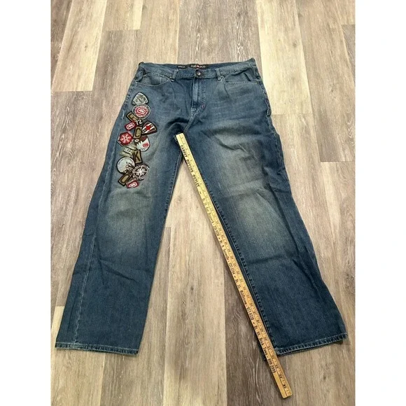 Ecko Unltd Vintage Y2K Embroidered Baggy Fit Jeans Grunge Graphic Size 40x32